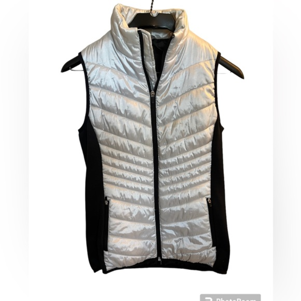 Xersion Womens Vest Small Silver Zip Up Puffer Jacket Pockets Polyester